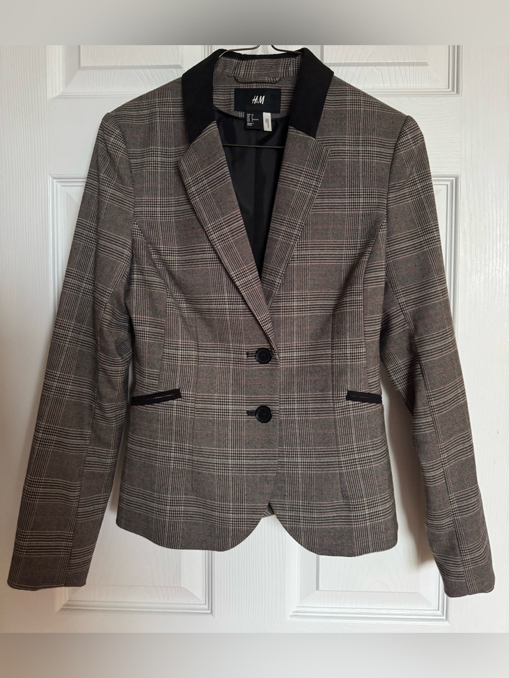 H&M Plaid Blazer Jacket with Black Collar